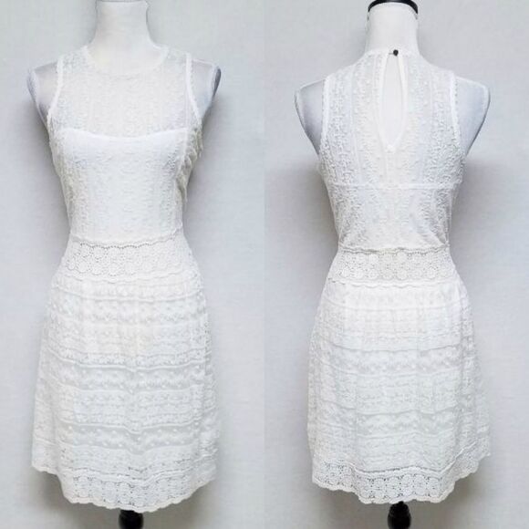 LUNA Cream Illusion Lace Crochet Sunflower Sleeveless Dress Small - Picture 1 of 14